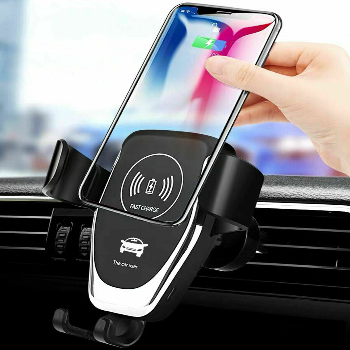 10W QI Fast Wireless Car Charger – Automatic Clamping Air Vent Mount